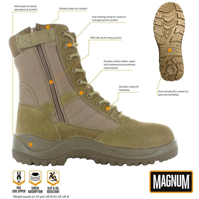 Botas de senderismo de Hi-Tec Magnum Centurion 8.0 Coyote Tactical Footear Side Zip NUEVO