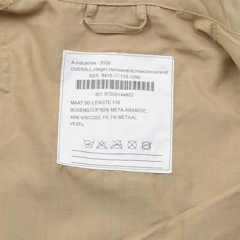 Original holandés El ejército del ejército del ejército Aéreo Flyer Flyer Trait Jobsuit Aramid Khaki