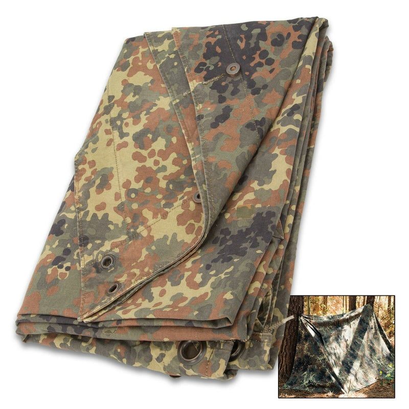 Refugio genuino del ejército alemán Half Tarpaulin Fleckt. tapa de lona impermeable poncho