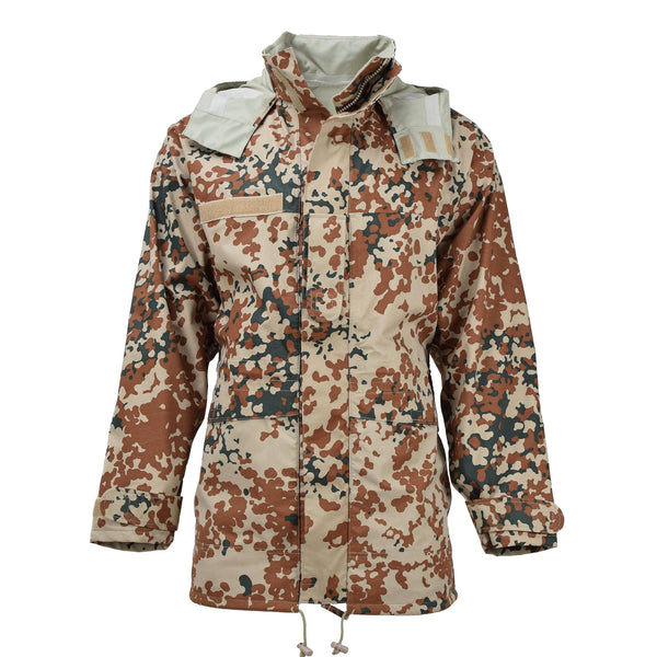 Chaqueta de lluvia del ejército danés original impermeable M84 Desert Camo Tactical Hood Nuevo