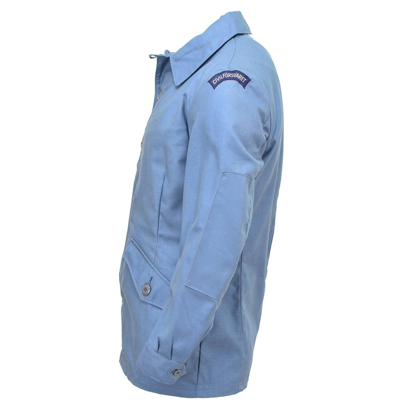 Chaqueta de uniforme de defensa civil sueca original denim azul vintage nuevo