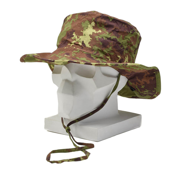 Ejército italiano original Boonie Hat Vegetato Camuflage Patrón de barbilla Correa