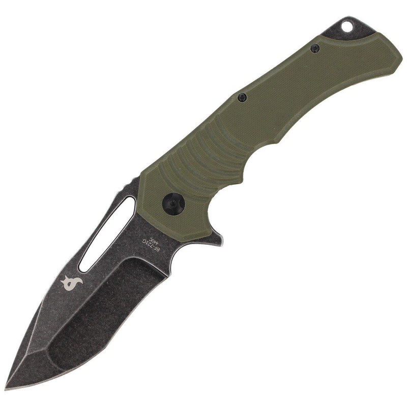 Knives de zorro Hugin Camsiñón de bolsillo verde G10 Mango 440c Borde liso de acero Hoja negra