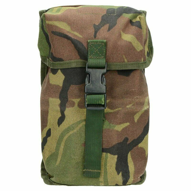 Cantina del ejército holandés genuino W Pouch y copa de acero inoxidable DPM Camuflaje Molle