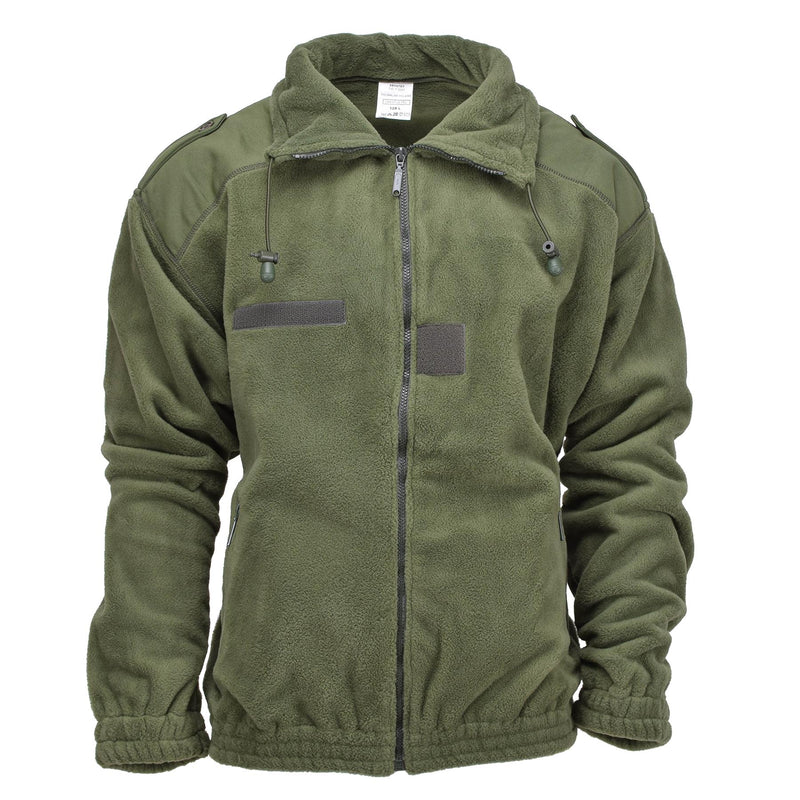 Chaqueta de vellón militar francesa original Polar Cálido de cuello alto, reforzado, oliva nueva