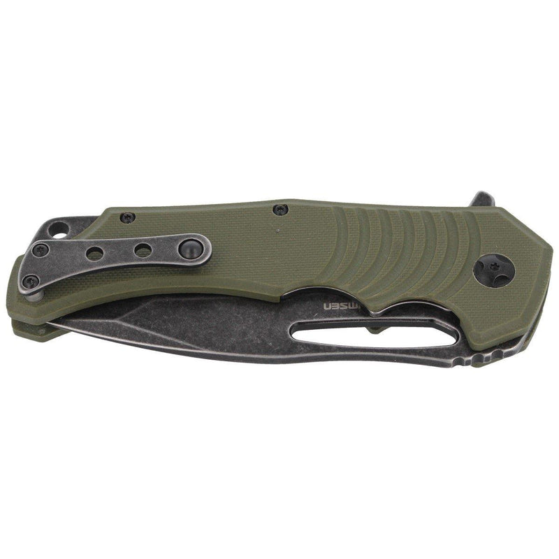 Knives de zorro Hugin Camsiñón de bolsillo verde G10 Mango 440c Borde liso de acero Hoja negra