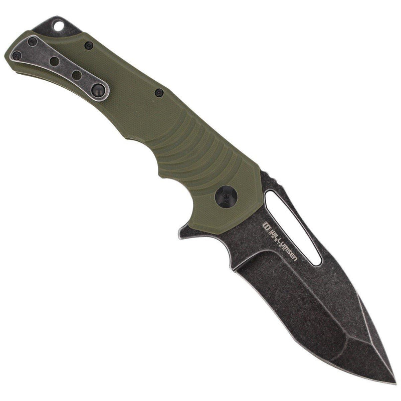 Knives de zorro Hugin Camsiñón de bolsillo verde G10 Mango 440c Borde liso de acero Hoja negra