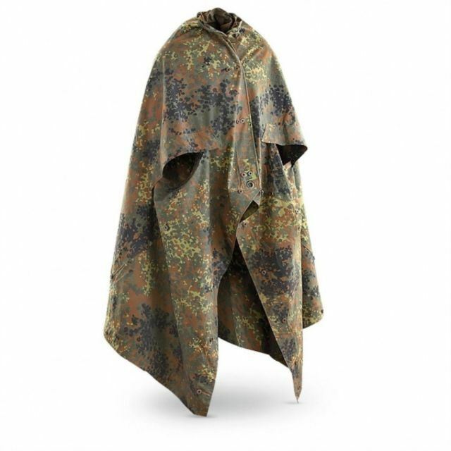 Refugio genuino del ejército alemán Half Tarpaulin Fleckt. tapa de lona impermeable poncho