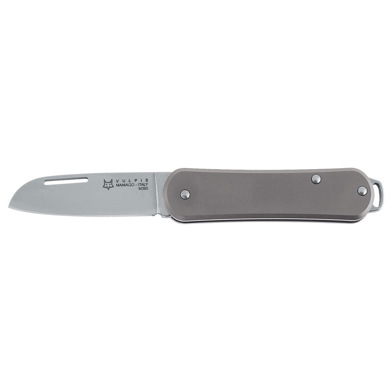 Fox Knives Vulpis Punto de bolsillo de bolsillo plegable Punto de caída de acero inoxidable M390 gris