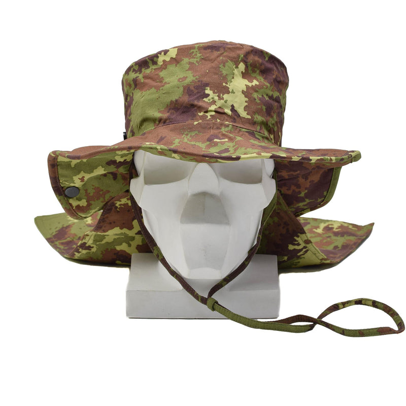 Ejército italiano original Boonie Hat Vegetato Camuflage Patrón de barbilla Correa