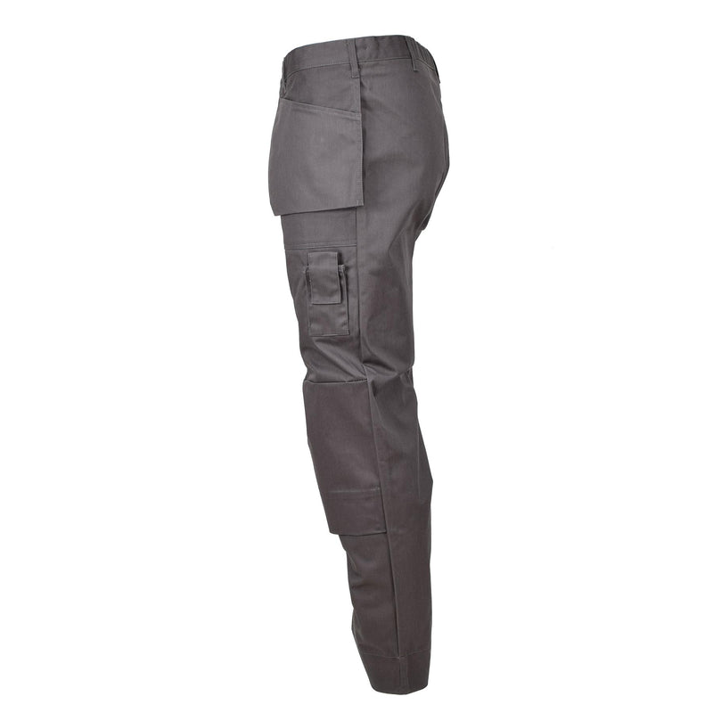 Pantalones de carga del ejército belga original trabajo rodillas reforzadas bolsillos extra gris nuevo