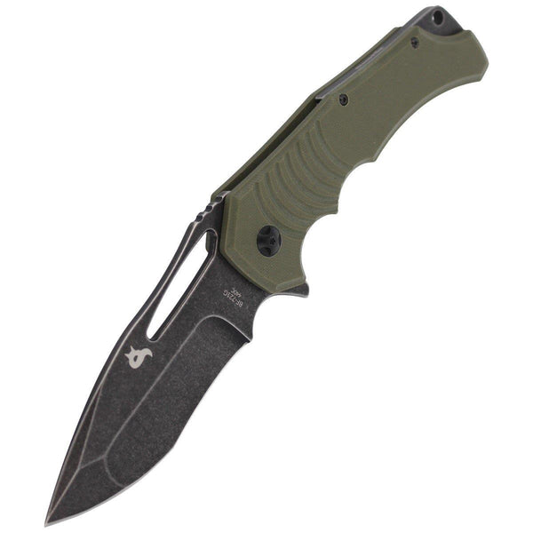 Knives de zorro Hugin Camsiñón de bolsillo verde G10 Mango 440c Borde liso de acero Hoja negra