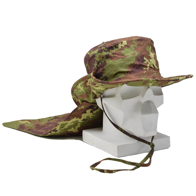 Ejército italiano original Boonie Hat Vegetato Camuflage Patrón de barbilla Correa