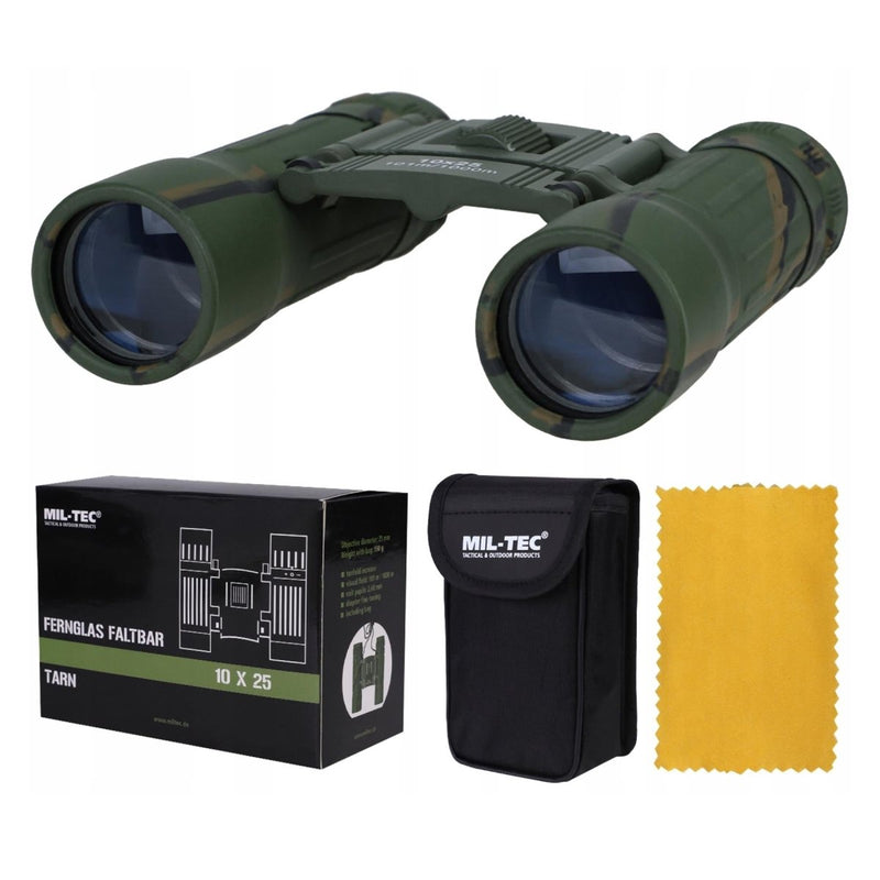 MIL-TEC Collapsible Binocular 10x25 Clear View Protective Nylon Bag Camo