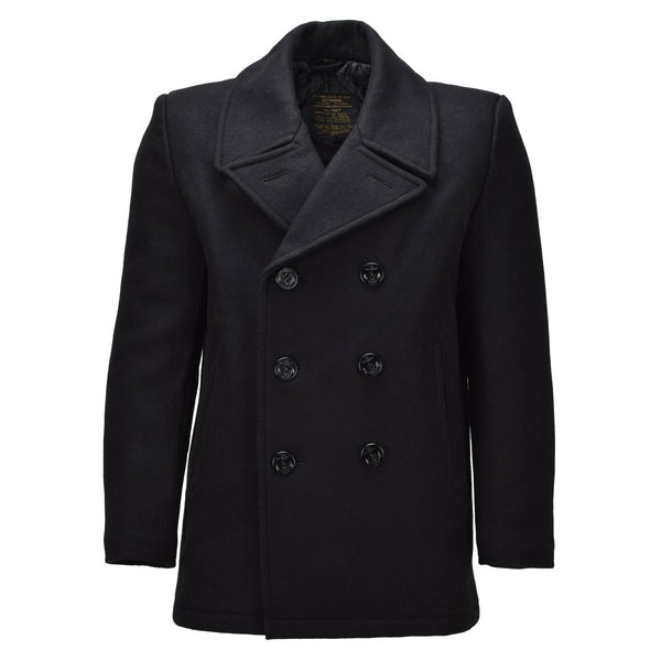 Mil-Tec Mens Coat Wool Blend Style Navy Style Chaqueta de pecho doble negro