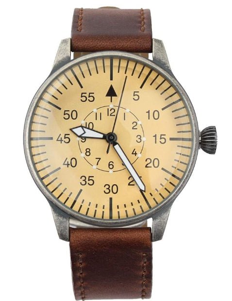 MIL-TEC Vintage Army Quartz Watch Pilot Phily de cuero natural Marrón marrón