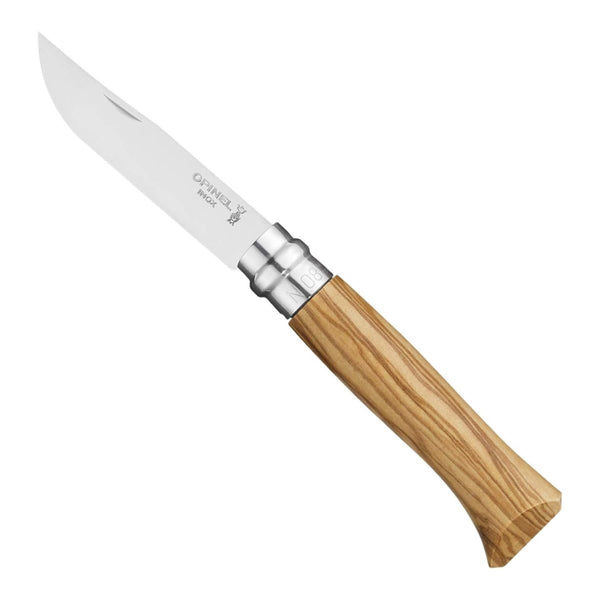 Opinel n ° 08 Cuchillo plegable Sandvik 12C27 Mango de madera de oliva de cuchilla lisa de acero inoxidable