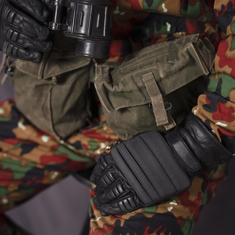 Guantes de combate tácticos militares holandeses originales protección de nudillos de cuero negro