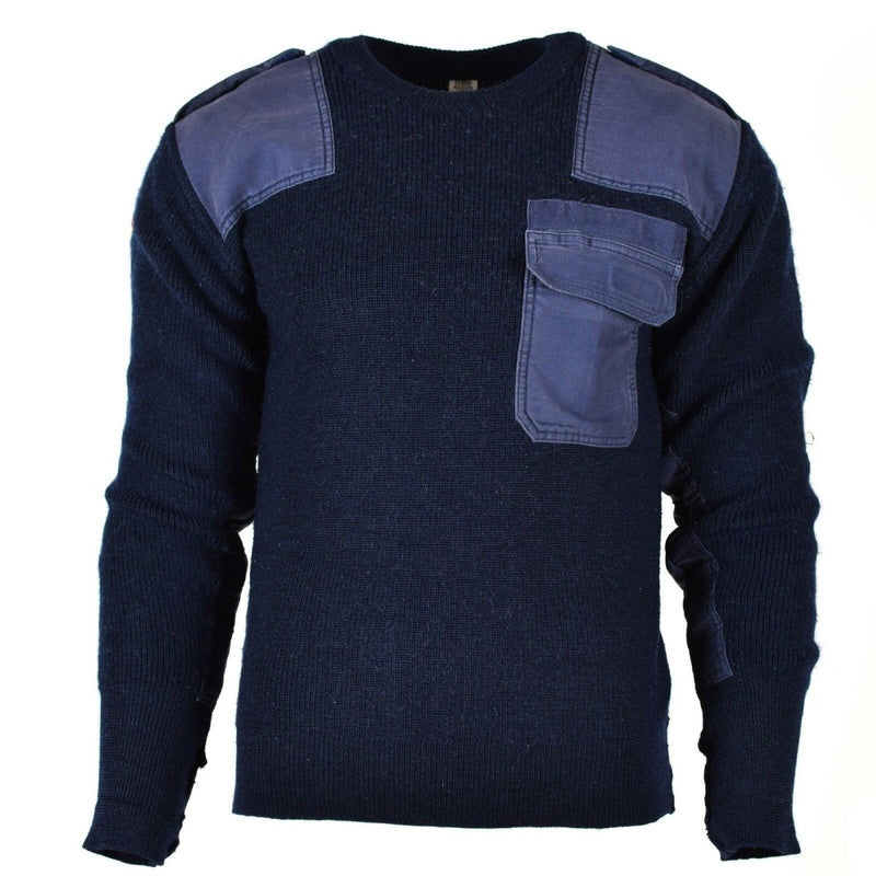 Jumper del ejército alemán original Comando de comando azul azul marino suéter de lana militar