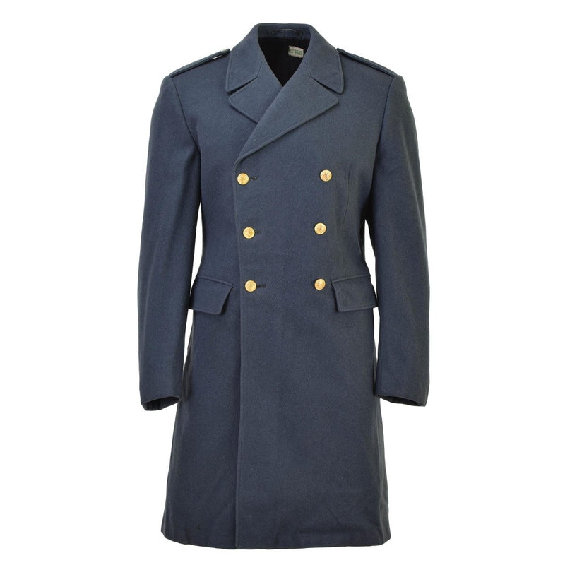 Original sueco militar azul overcoat lana botones dorados vintage abrigo largo