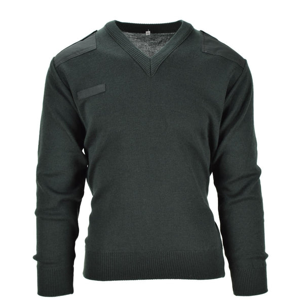 Commando jumper Dutch army pullover dark green rib knitted V-neck cuffs and waist line classic casual jumper