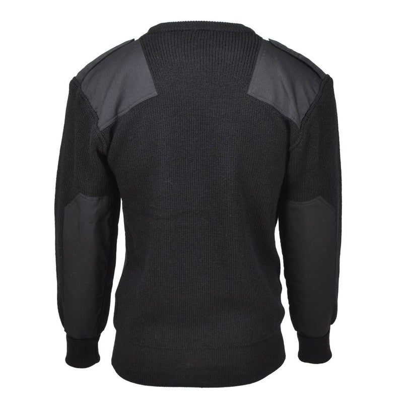 MFH Brand sweater commando jumper rib knit wool reinforced pullover black reinforced shoulders and elbows