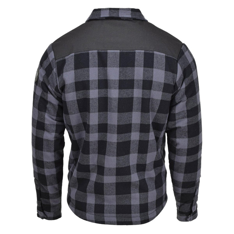 MIL-TEC German Military Lumberjack jacket plaid checkered warm black gray shoulder border made of strong and durable Cordura